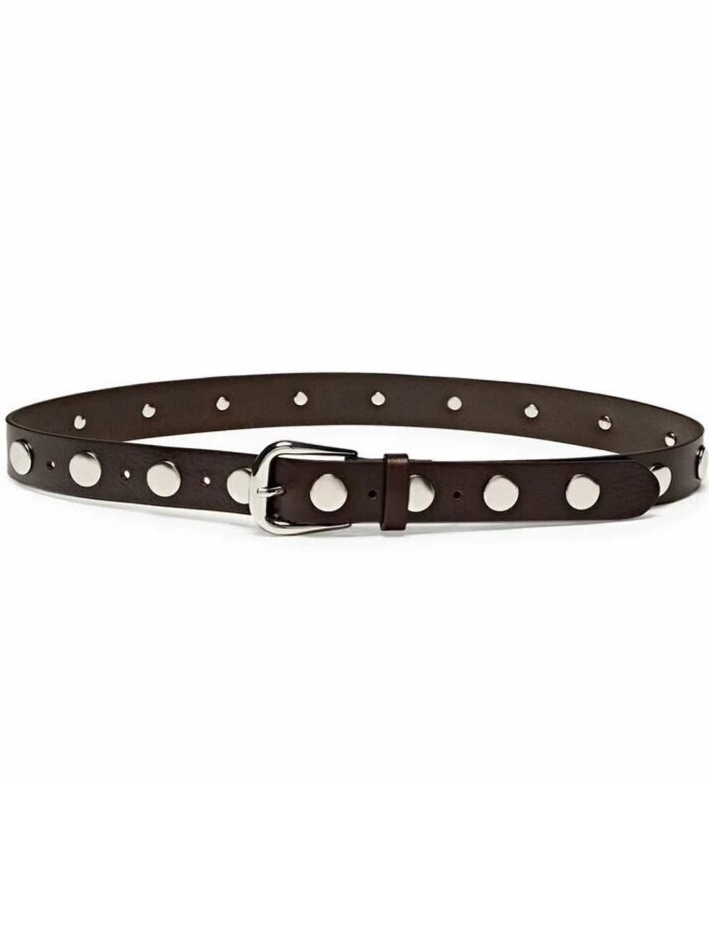 Massimo Dutti Dark Brown Leather Stud Belt with Silver Accents